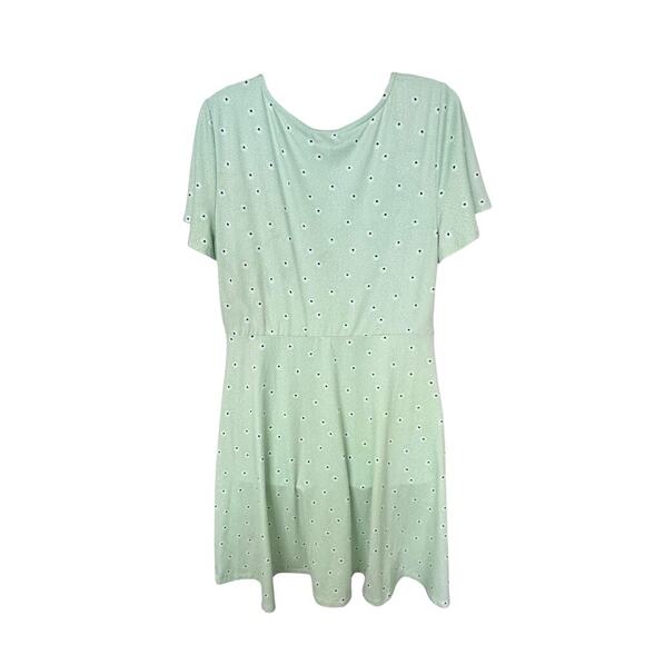 BP Nordstrom Small Green Polka Dot Daisy Flowers Twist Front Mini Dress Sz M - Picture 7 of 11